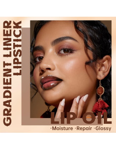 Juego de Lápiz Labial y Brillo de Labios HOSAILY Marrón Oscuro 2