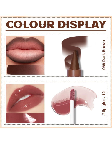 Juego de Lápiz Labial y Brillo de Labios HOSAILY Marrón Oscuro