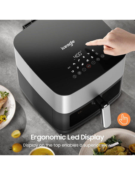 Freidora de Aire Iceagle 9 Qt Acero Inoxidable 1700W 12 en 1