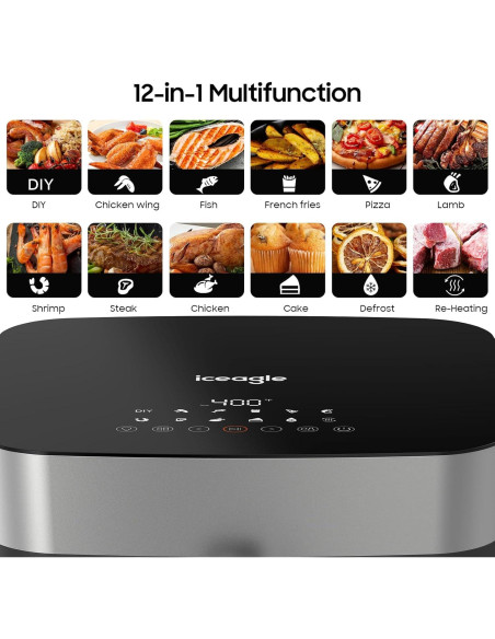 Freidora de Aire Iceagle 9 Qt Acero Inoxidable 1700W 12 en 1