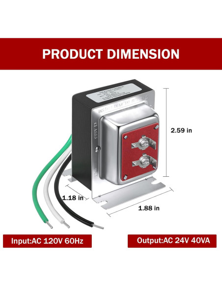 Transformador de Timbre 24V 40VA Nodehawk con Cableado Duro