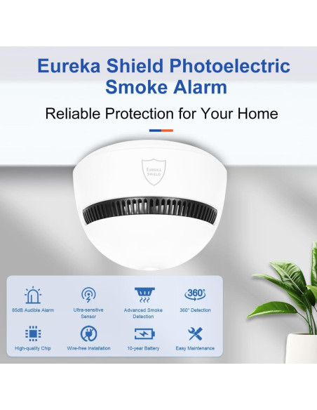 Detector de Humo EUREKA SHIELD PG-S08 con Batería de 10 Años