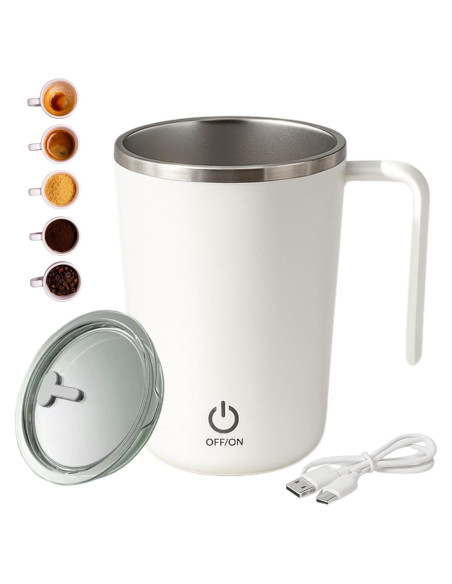 Taza de café auto mezcladora FsKPRO blanca 12.45x9x7.99cm