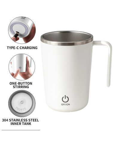 Taza de café auto mezcladora FsKPRO blanca 12.45x9x7.99cm