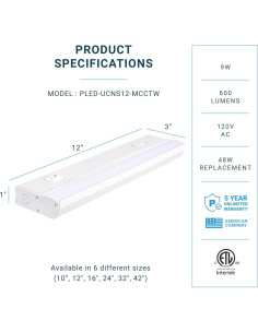 Iluminación LED Parmida Bajo Gabinete 30.48cm 9W Regulable 5CCT 2