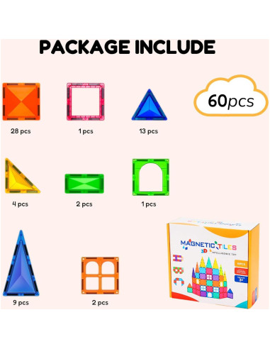 Juguetes Magnéticos Educativos Jenavia Set 60 Piezas 3-14 Años