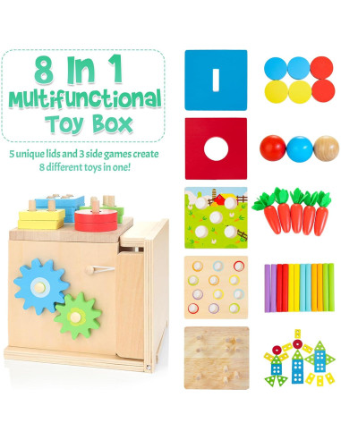 Juguetes de Madera Montessori Kizfarm 8-en-1 para Bebés