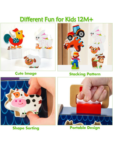 Juguetes de Madera Montessori Kizfarm 8-en-1 para Bebés
