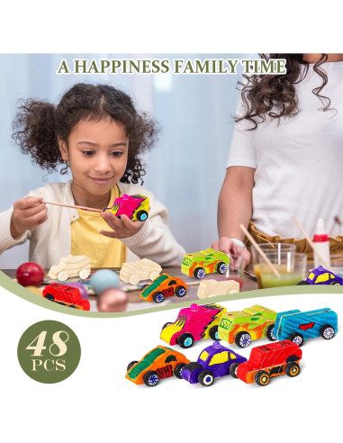 Juguetes de Auto de Madera DIY Lenwen - 48 Piezas Lindo