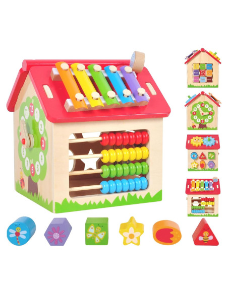 Casa de Juguete de Madera Montessori 16x16cm para Niños 18m+