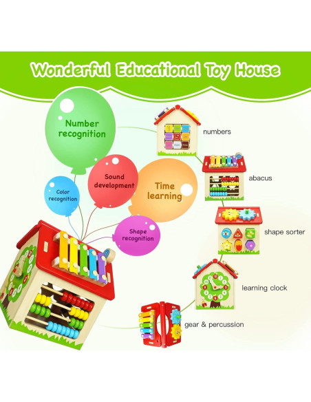 Casa de Juguete de Madera Montessori 16x16cm para Niños 18m+