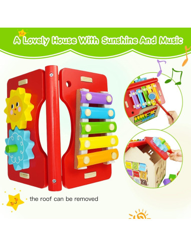 Casa de Juguete de Madera Montessori 16x16cm para Niños 18m+