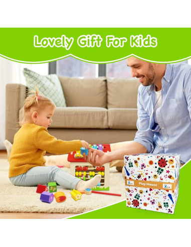 Casa de Juguete de Madera Montessori 16x16cm para Niños 18m+