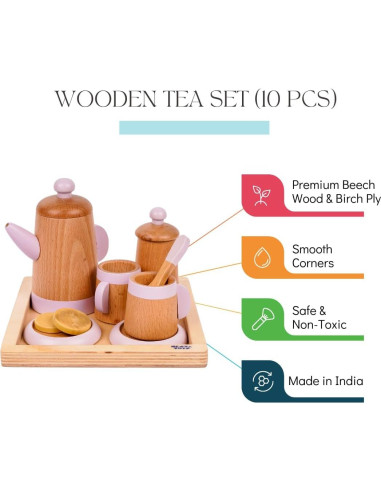 Juego de Té de Madera NESTA TOYS - 10 Piezas para Niños 3+