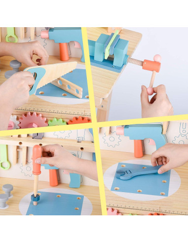 Banco de herramientas de madera Toywoo 60x30x80 cm para niños