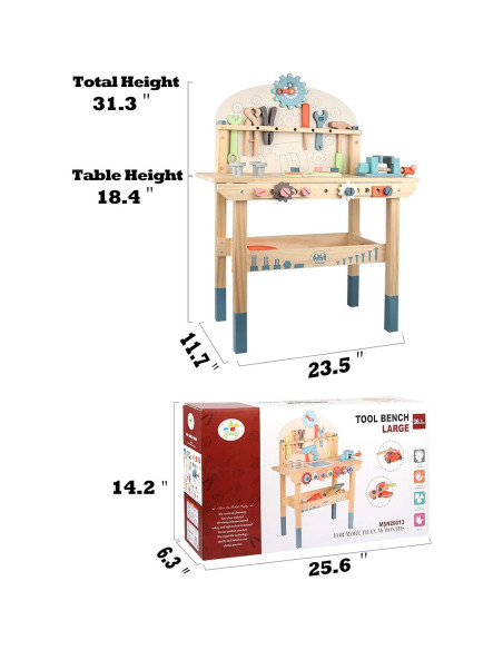 Banco de herramientas de madera Toywoo 60x30x80 cm para niños