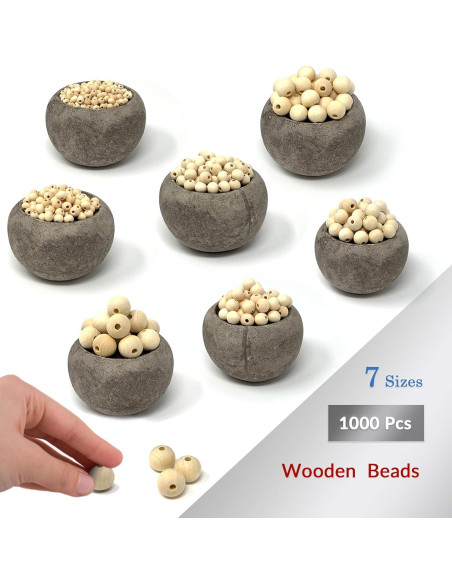 1000 Cuentas de Madera Natural Embellish - 7 Tamaños