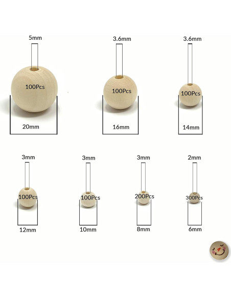 1000 Cuentas de Madera Natural Embellish - 7 Tamaños