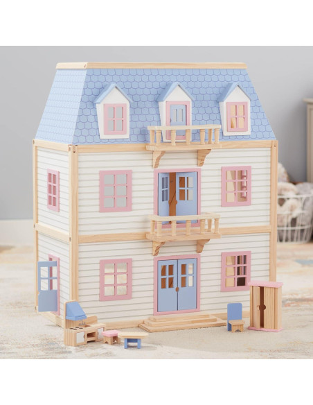 Casa de Muñecas de Madera Melissa y Doug 3 Niveles 19 Muebles