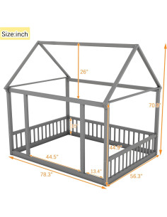 Cama de Piso Completo Bellemave con Techo para Niños Gris 2