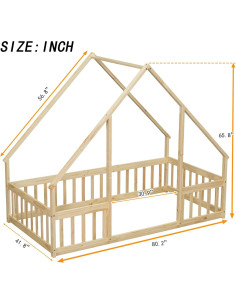 Cama Montessori Twin PVWIIK de Madera Natural con Barandillas 2