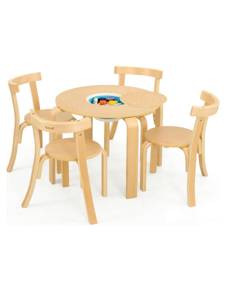 Conjunto Mesa Redonda y 4 Sillas de Madera para Niños