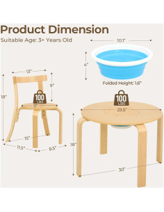 Conjunto Mesa Redonda y 4 Sillas de Madera para Niños 2