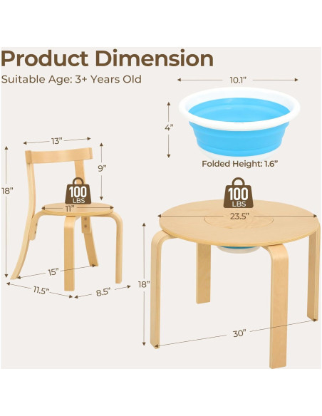 Conjunto Mesa Redonda y 4 Sillas de Madera para Niños