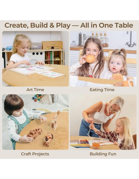 Conjunto Mesa Redonda y 4 Sillas de Madera para Niños