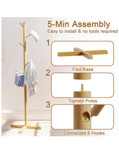 Perchero de Bambú para Niños BAMBOOHOMIE 129.54 cm 6 Ganchos 2