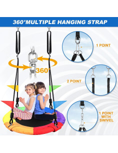 Columpio para Niños Odoland 60.96 cm Multicolor con Cuerdas Ajustables 2