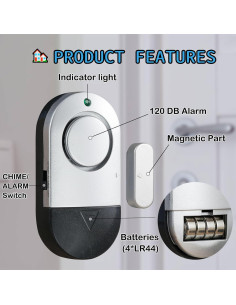 Alarmas de Puerta y Ventana Zabree 120 dB 4 Piezas 2