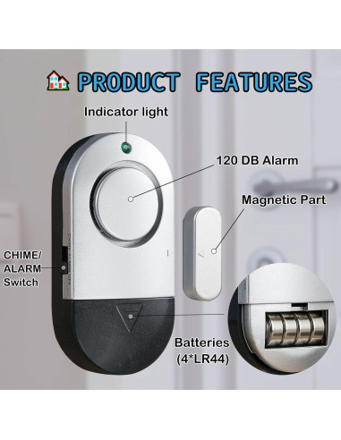 Alarmas de Puerta y Ventana Zabree 120 dB 4 Piezas