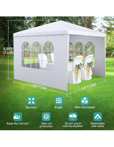 Carpa de Fiesta 10x10 BNSPLY Blanca con 3 Paredes Removibles