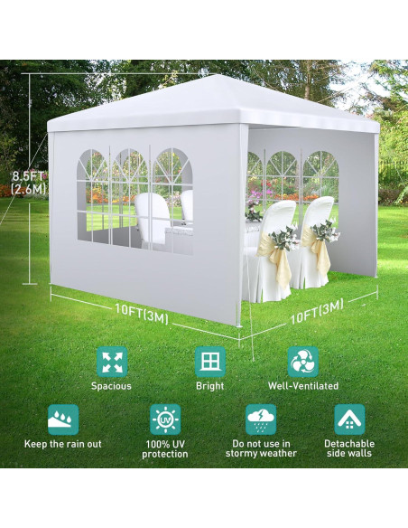Carpa de Fiesta 10x10 BNSPLY Blanca con 3 Paredes Removibles