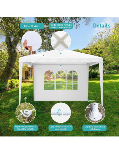 Carpa de Fiesta 10x10 BNSPLY Blanca con 3 Paredes Removibles