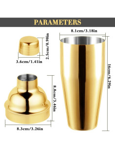 Shaker de cóctel NewGF 739 ml con colador y tapa medidora 2