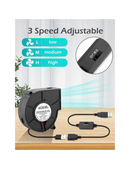 Ventilador centrífugo USB 5V WDERAIR 75mm para impresora 3D