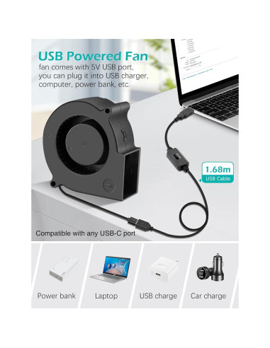Ventilador centrífugo USB 5V WDERAIR 75mm para impresora 3D