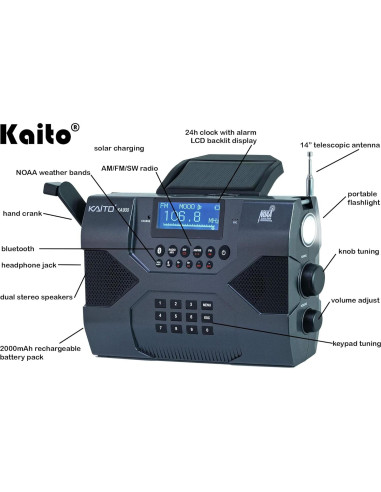 Radio de Emergencia Kaito KA900 Solar Bluetooth 2000mAh