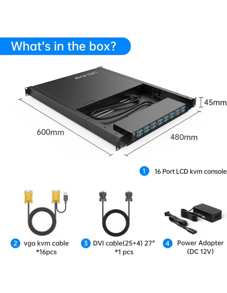 Conmutador KVM VGA 16 Puertos Yinker con LCD 17'' Integrado