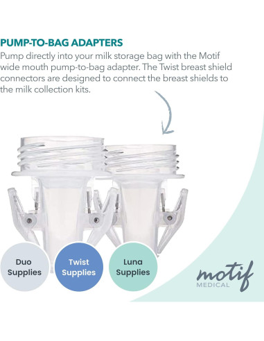 Adaptador de Extractor de Leche Motif Medical Pump-to-Bag - Compatible con Spectra S1/S2 - Juego de 2