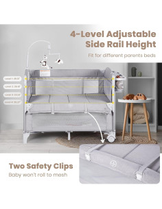 Cuna de Lado Rinnebbit 4 en 1 con Colchón y Cambiador 2