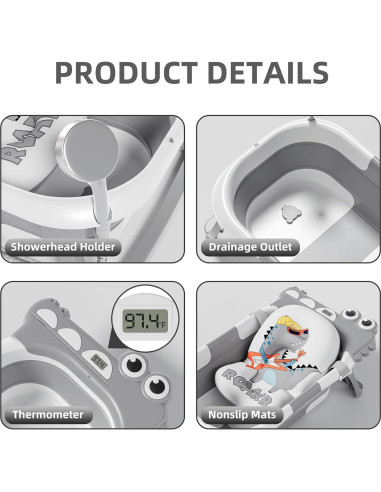 Bañera Plegable para Bebés TPN con Cojín y Termómetro