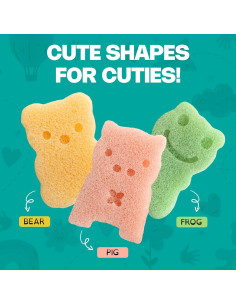 Esponja de Baño Konjac para Bebés 3 Piezas - Rana, Cerdo, Oso 2