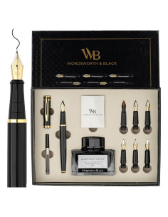 Conjunto de Pluma Caligráfica Wordsworth & Black - Negro Oro