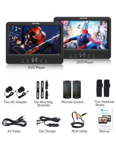 Reproductor DVD Doble WONNIE 10.5" para Auto, Batería 5h