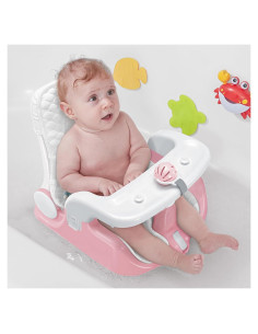 Asiento de Baño para Bebés BabyBond Rosa, 3 Modos, Ventosas
