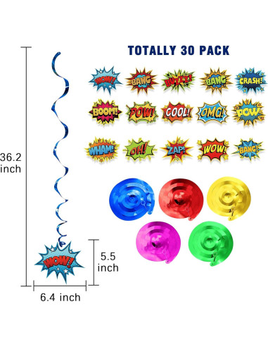 Decoraciones de Fiesta de Superhéroe Gifts&Party - 30 Espirales Colgantes