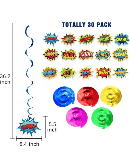 Decoraciones de Fiesta de Superhéroe Gifts&Party - 30 Espirales Colgantes